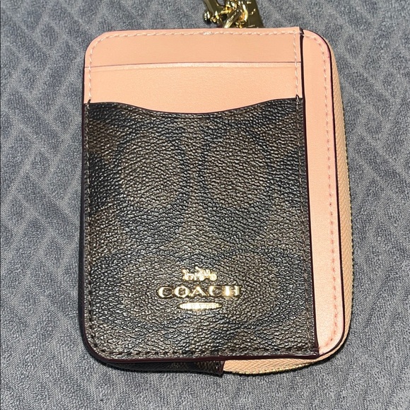 Coach Brown and Pink Card Holder/Mini wallet with Gold Chain Accent - Picture 10 of 10